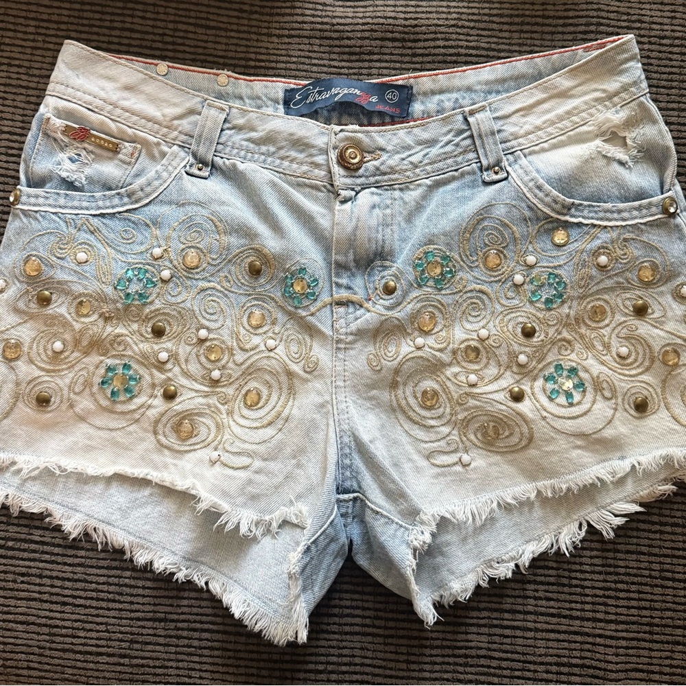 Extravaganzza‎ Embellished Denim Shorts Y2K